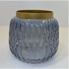 Vaso de Vidro Cinza Borda Dourada M